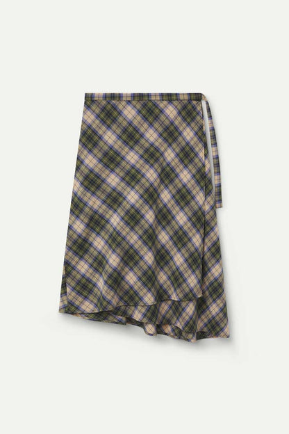 100% cotton green plaid midi skirt