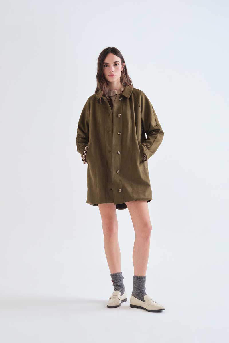 Olive green suede coat