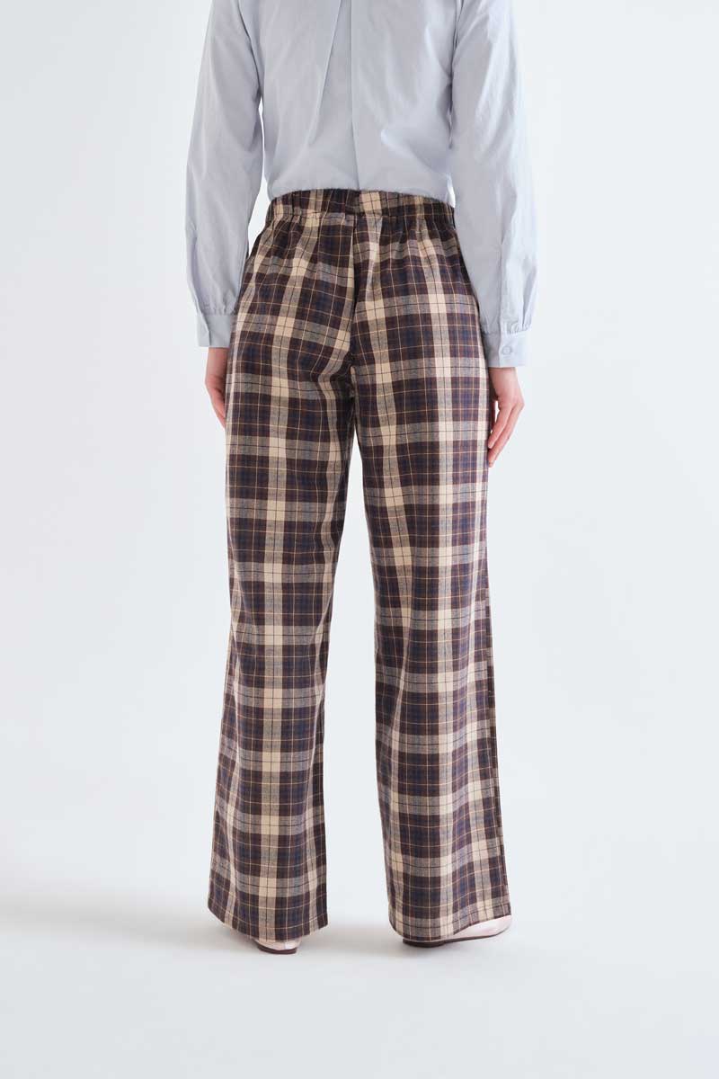 100% cotton brown checkered trousers