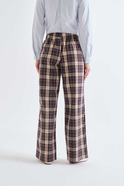 100% cotton brown checkered trousers