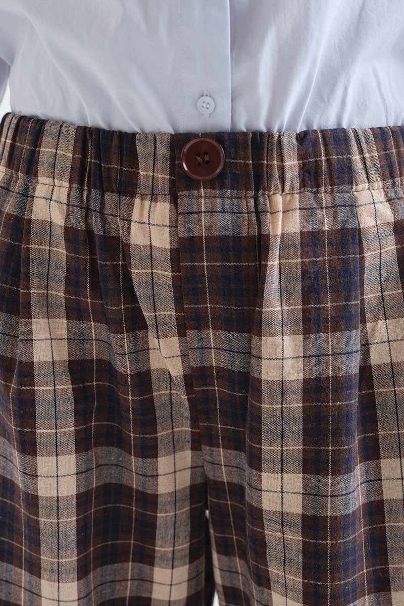 100% cotton brown checkered trousers
