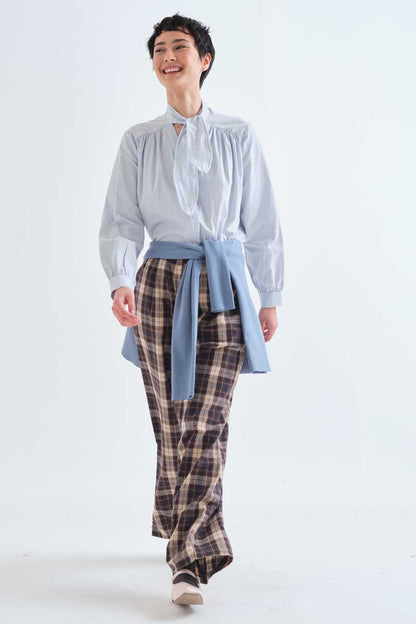 100% cotton brown checkered trousers