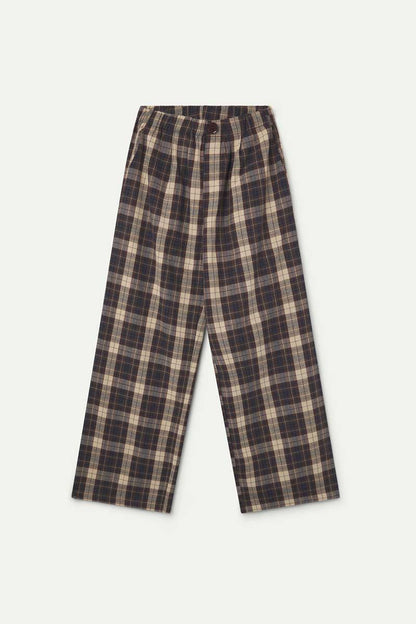 100% cotton brown checkered trousers