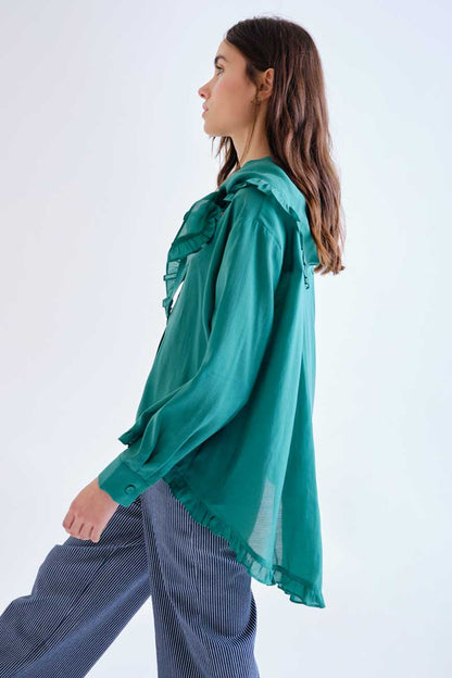 Shirt with green scarf