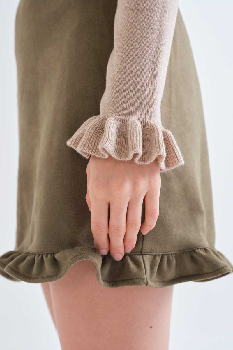 Olive green suede mini skirt