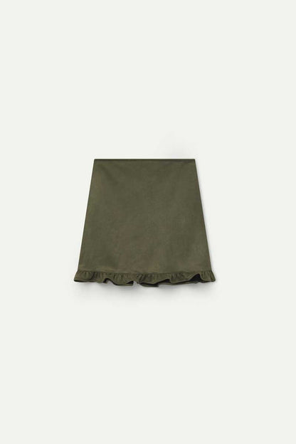 Olive green suede mini skirt