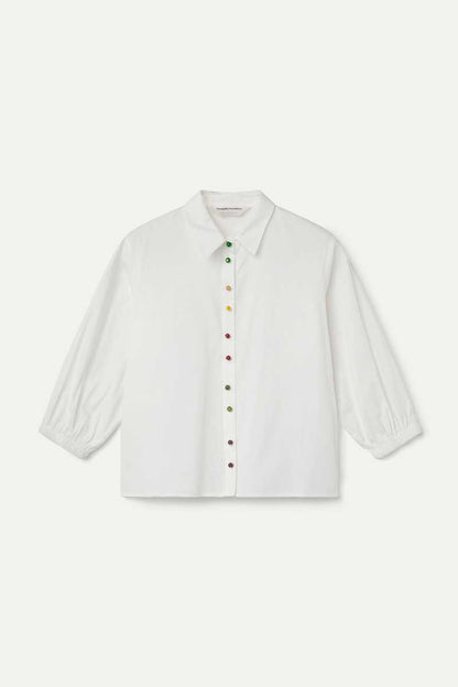 100% cotton white shirt with multicolor jewel buttons