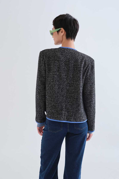 Black tweed jacket with light blue details