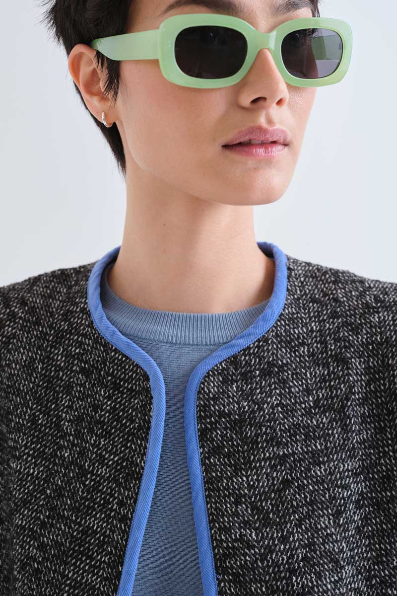 Black tweed jacket with light blue details