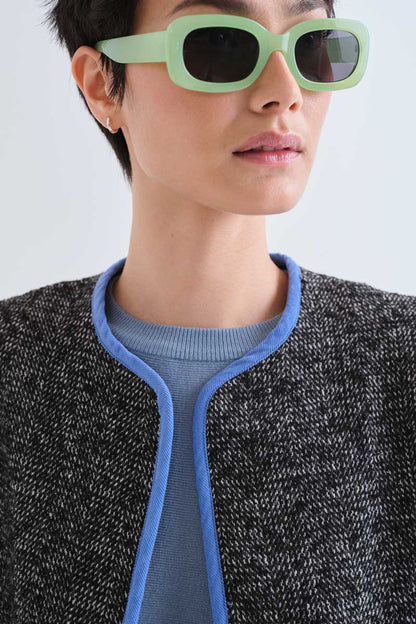 Black tweed jacket with light blue details