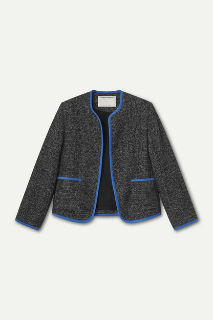 Black tweed jacket with light blue details