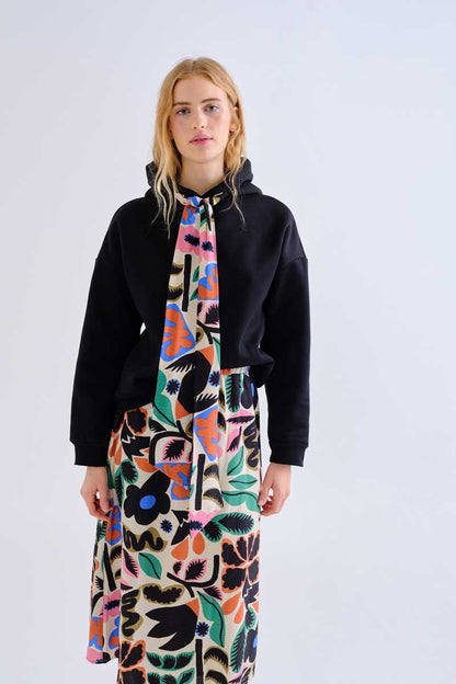 Black sweatshirt with Neo Garden printed tie
