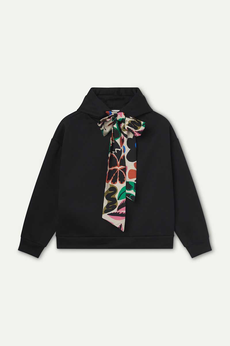 Black sweatshirt with Neo Garden printed tie