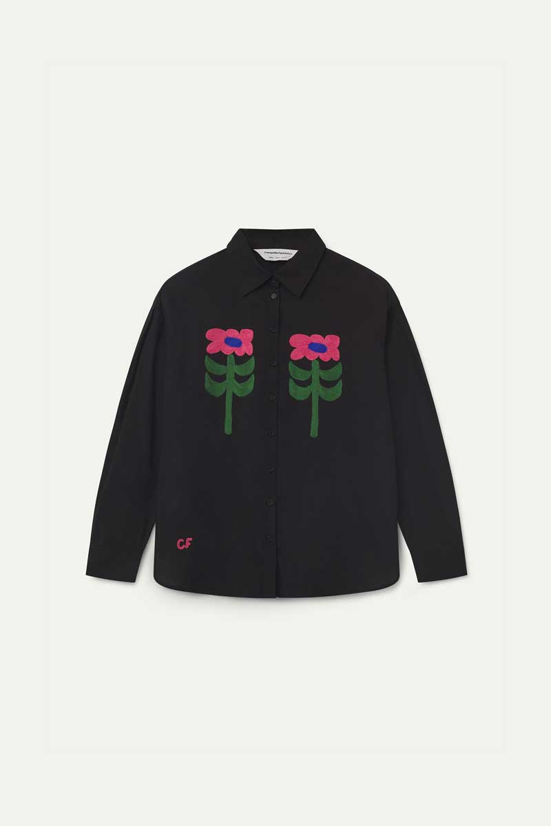Black shirt with Neo Garden floral embroidery