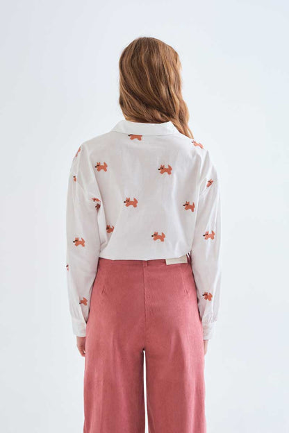100% cotton shirt with fox embroidery