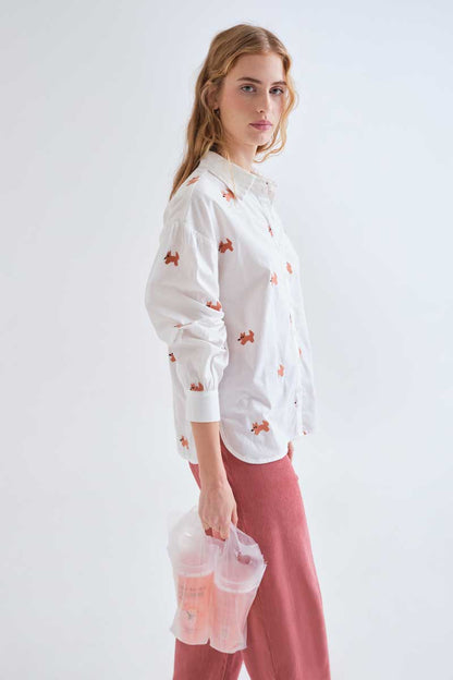 100% cotton shirt with fox embroidery