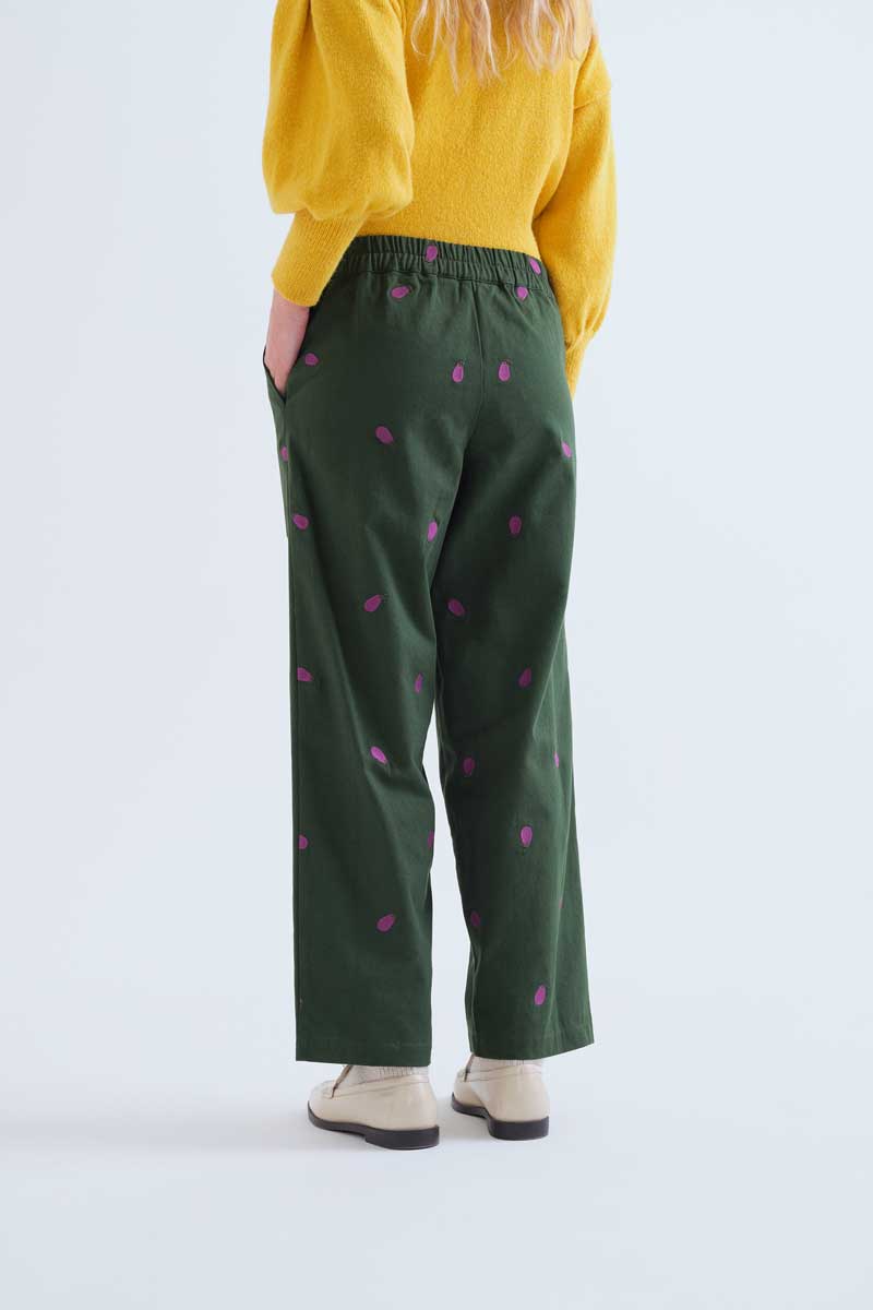 100% cotton trousers with aubergine embroidery