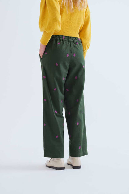100% cotton trousers with aubergine embroidery
