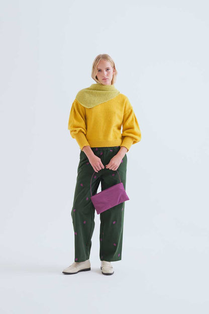 100% cotton trousers with aubergine embroidery