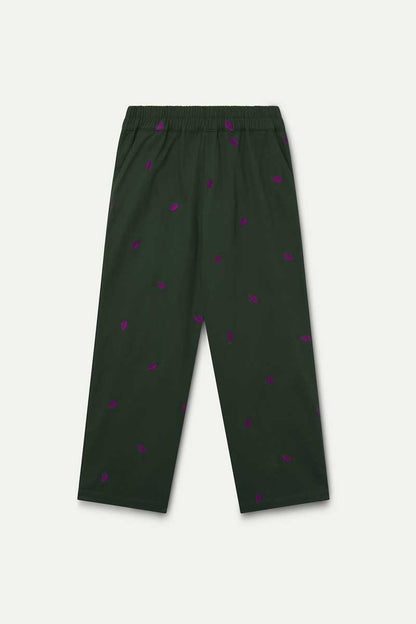 100% cotton trousers with aubergine embroidery