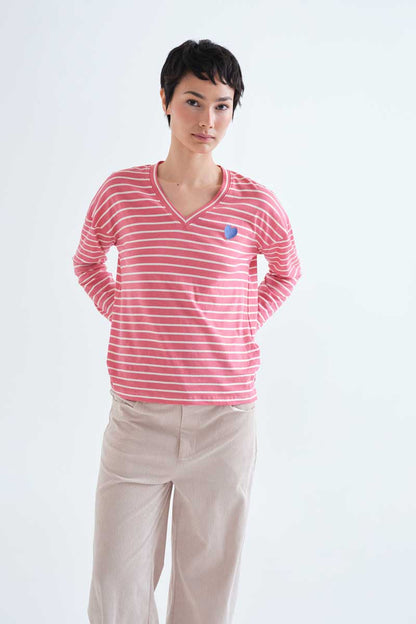 100% cotton T-shirt with pink stripe print