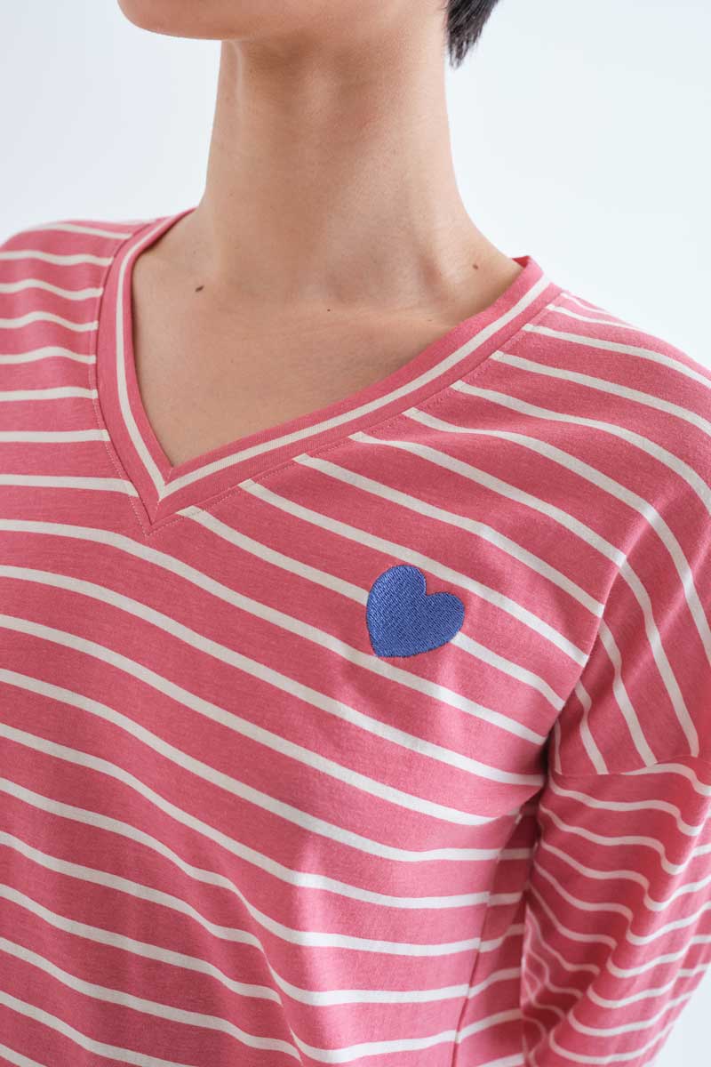 100% cotton T-shirt with pink stripe print
