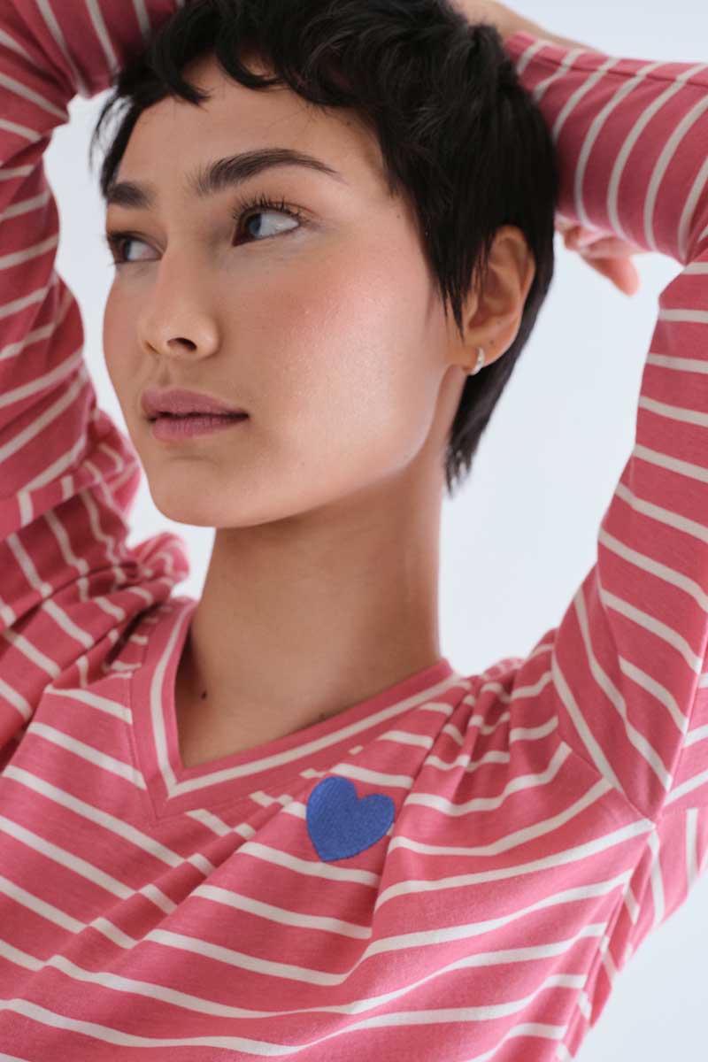 100% cotton T-shirt with pink stripe print