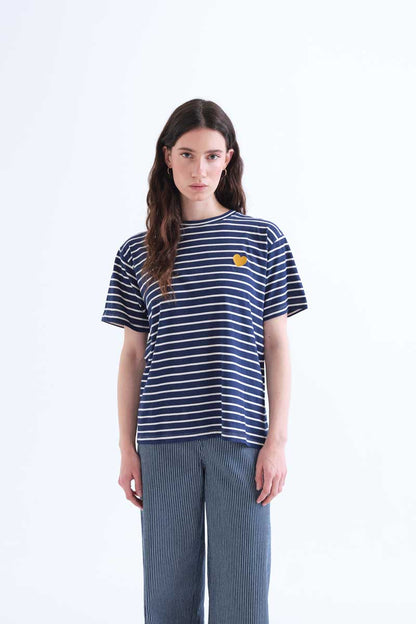 100% cotton T-shirt with navy stripe print