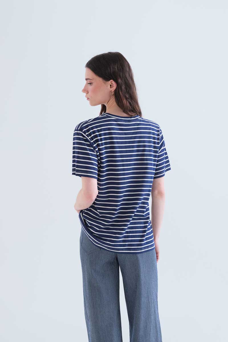 100% cotton T-shirt with navy stripe print