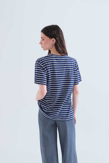 100% cotton T-shirt with navy stripe print