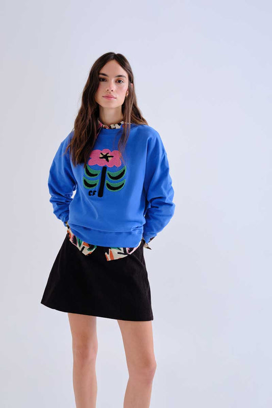 Μπλε βαμβακερό φούτερ Compania Fantastica με floral απλικέ Neo Garden