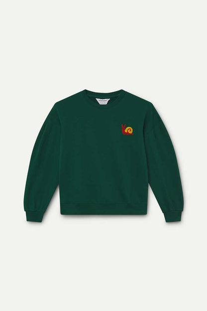 Green 100% cotton sweatshirt with snail patch