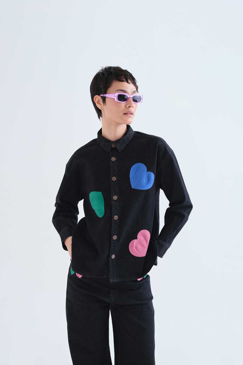 Black denim shirt with Candy print
