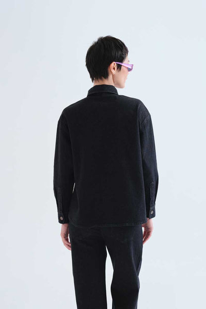 Black denim shirt with Candy print