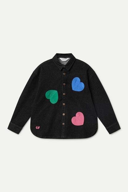 Black denim shirt with Candy print