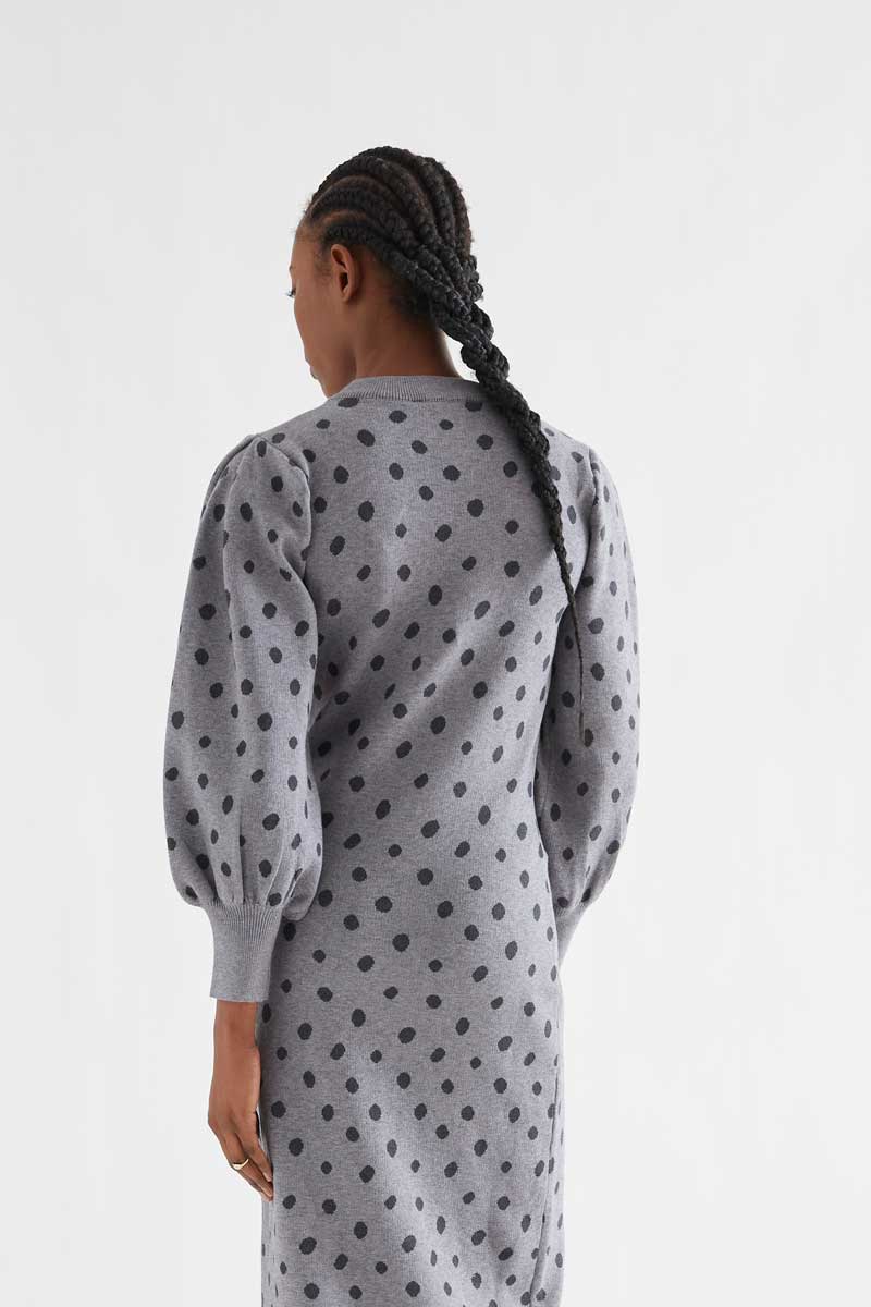 Catahoula gray polka dot midi dress