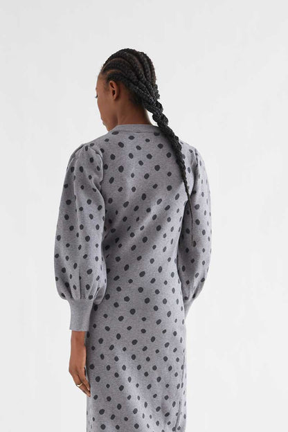 Catahoula gray polka dot midi dress