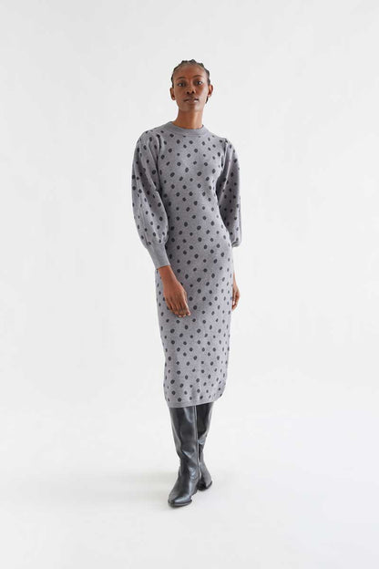 Catahoula gray polka dot midi dress