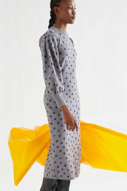 Catahoula gray polka dot midi dress