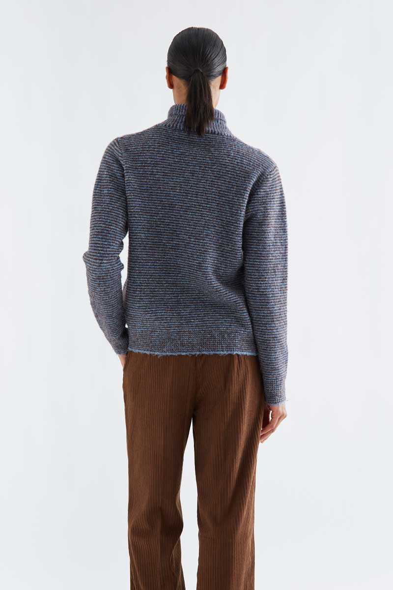 Blue and brown striped knit cardigan