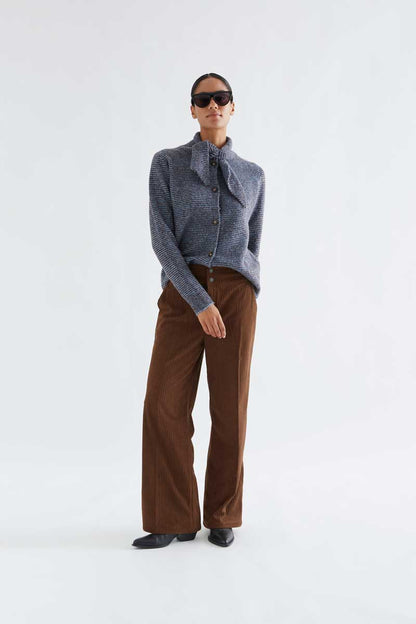 Blue and brown striped knit cardigan