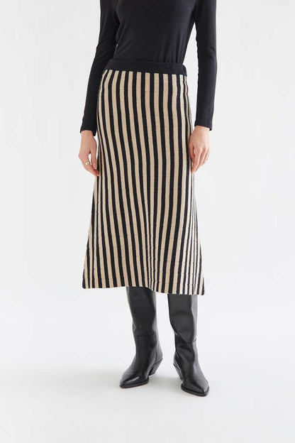 Black and beige striped midi skirt