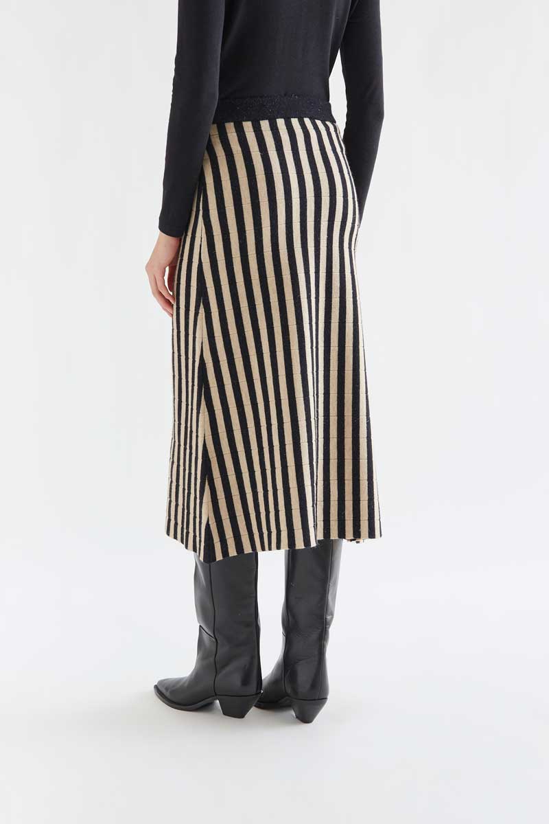 Black and beige striped midi skirt