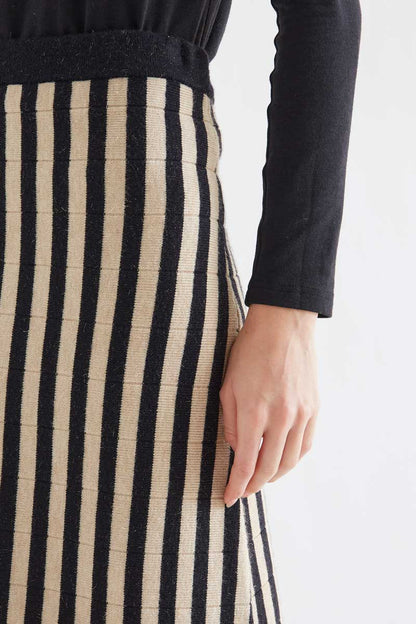 Black and beige striped midi skirt