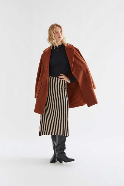 Black and beige striped midi skirt