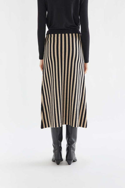Black and beige striped midi skirt