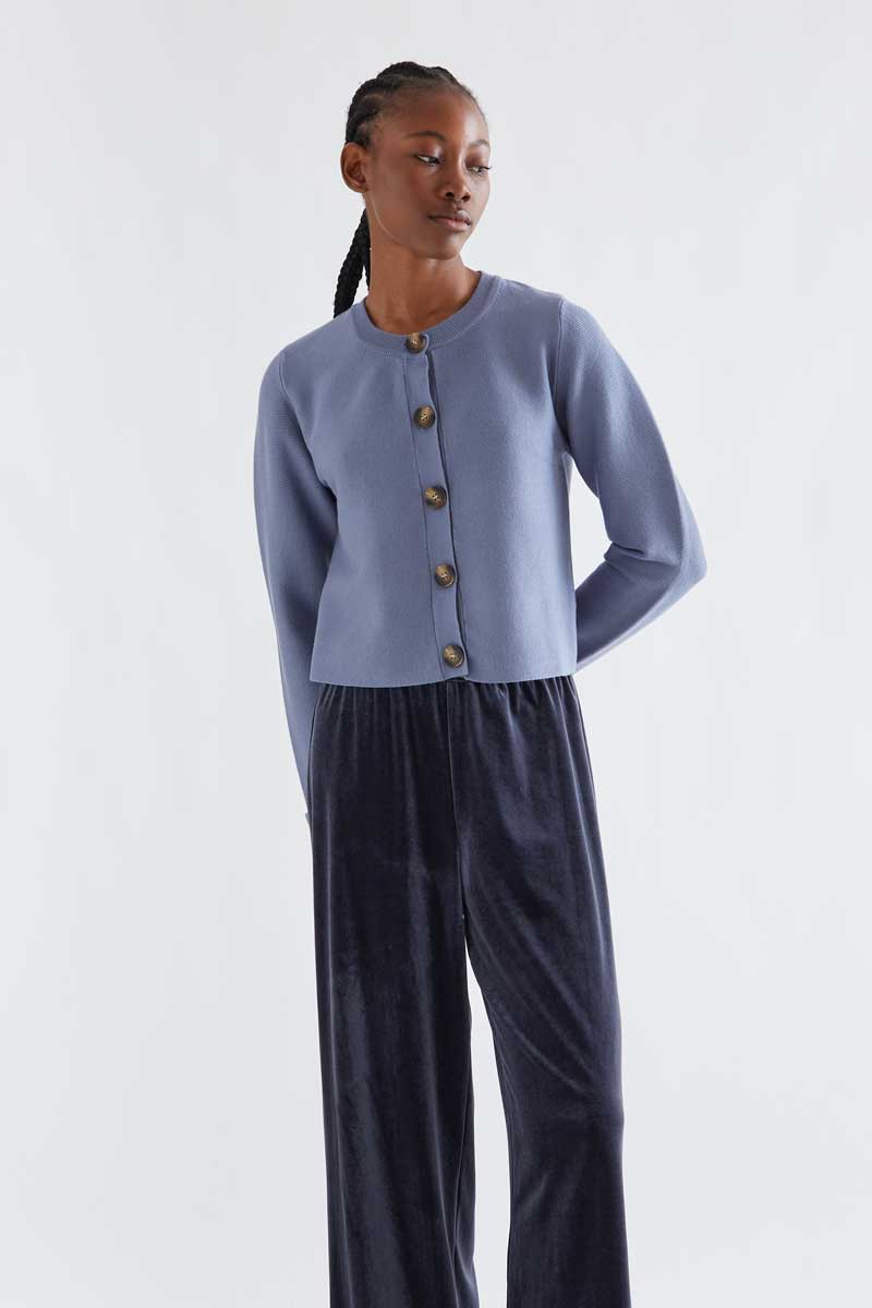 Basic greyish-blue cotton blend cardigan