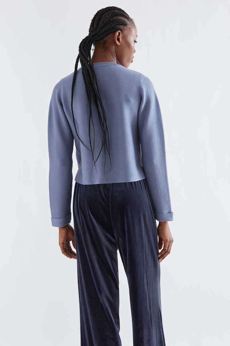 Basic greyish-blue cotton blend cardigan