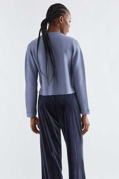 Basic greyish-blue cotton blend cardigan