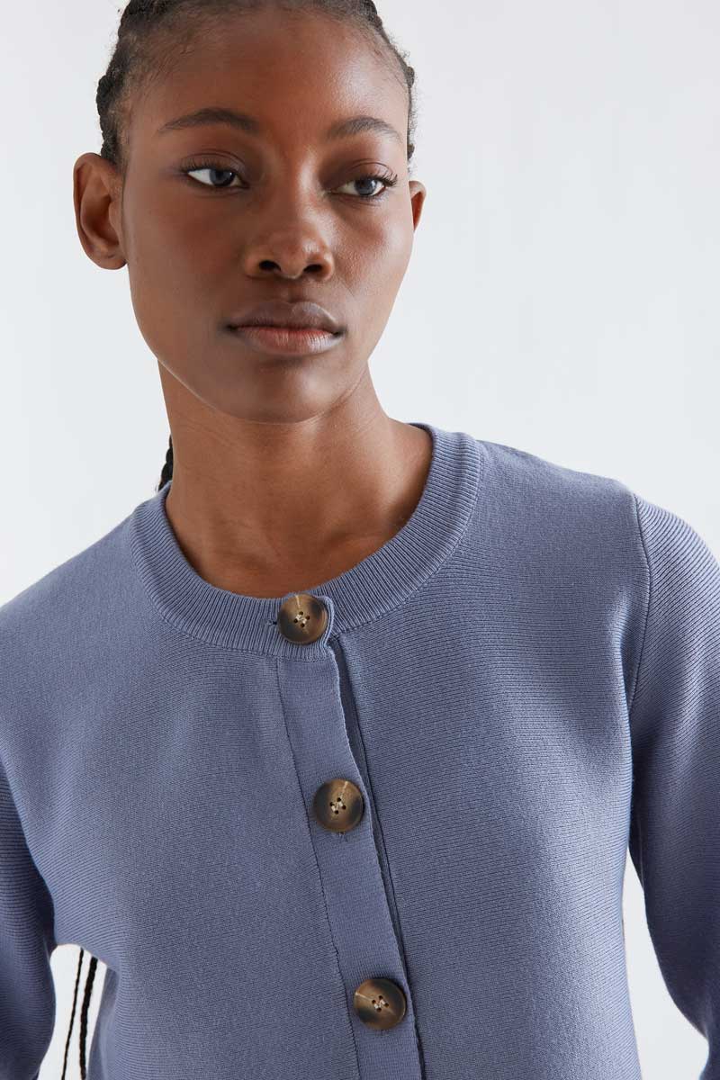 Basic greyish-blue cotton blend cardigan